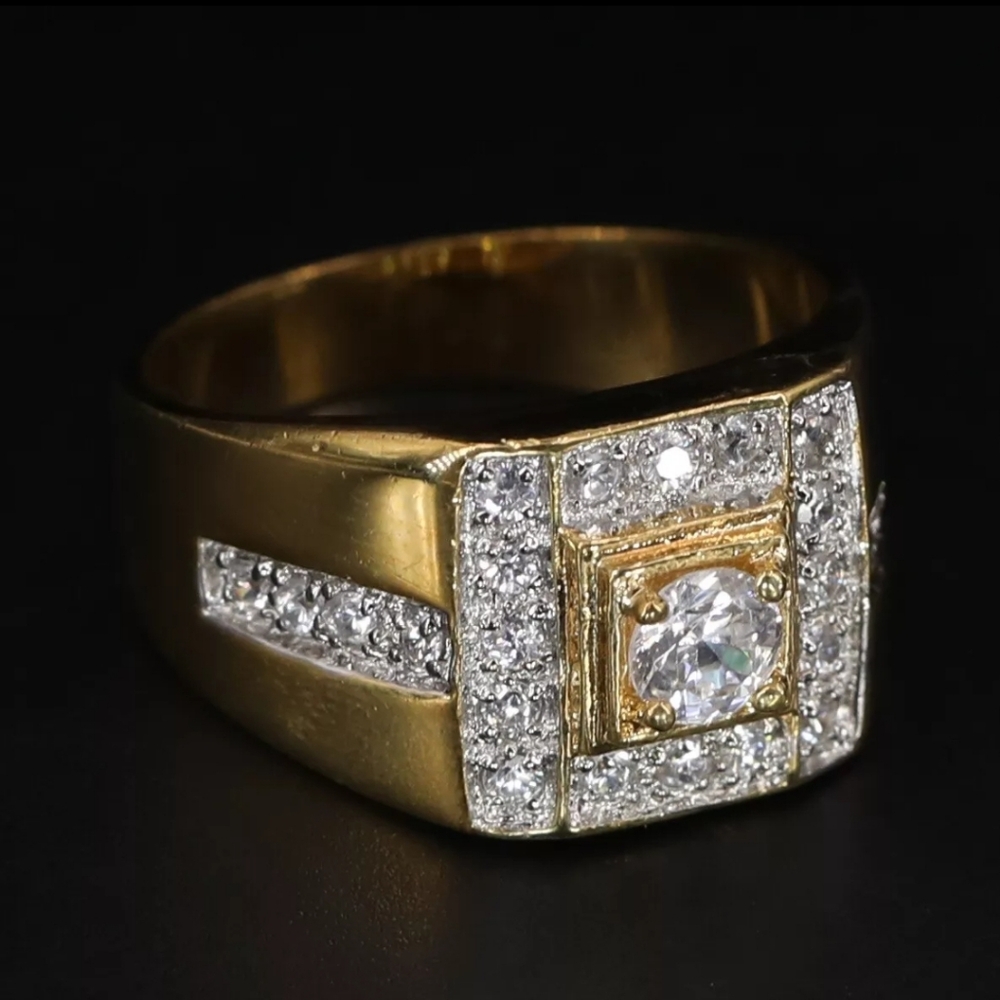 White CZ Pave Men's Gold Ring